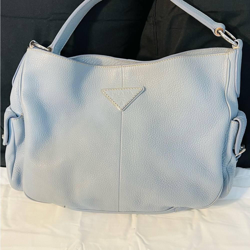 Prada Vintage Light Blue Leather Button Closure Shoulder Bag - Picture 2 of 16